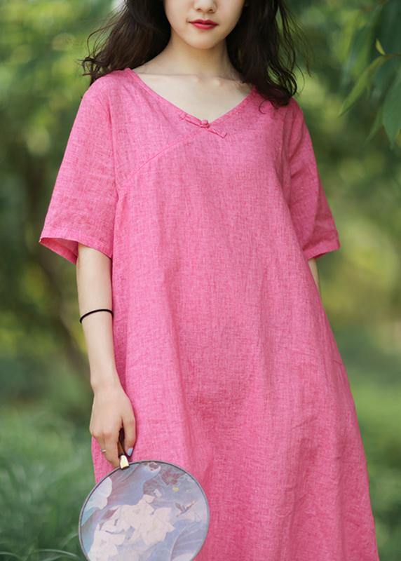 Women yellow linen cotton Robes v neck side open Art summer Dress - SooLinen