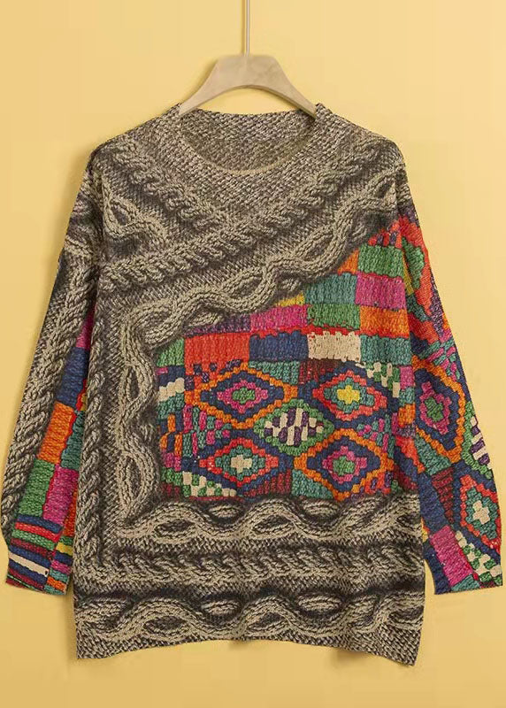 Frauen O-Neck Print Nerz Haar Gestrickte Pullover Winter