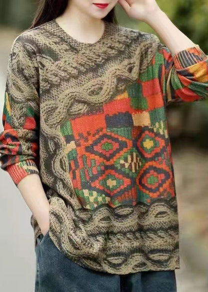 Frauen O-Neck Print Nerz Haar Gestrickte Pullover Winter