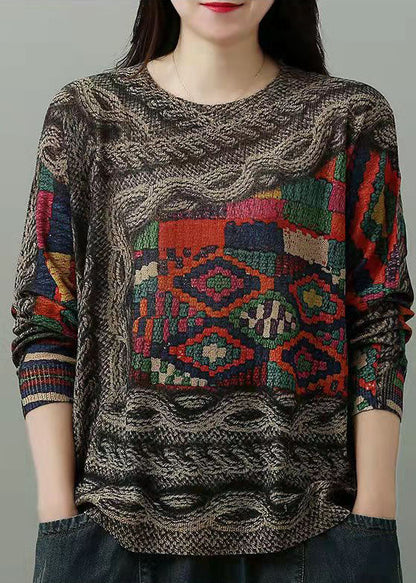 Frauen O-Neck Print Nerz Haar Gestrickte Pullover Winter
