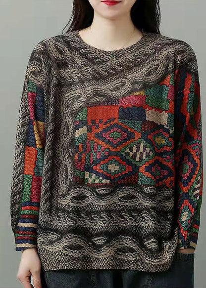 Frauen O-Neck Print Nerz Haar Gestrickte Pullover Winter