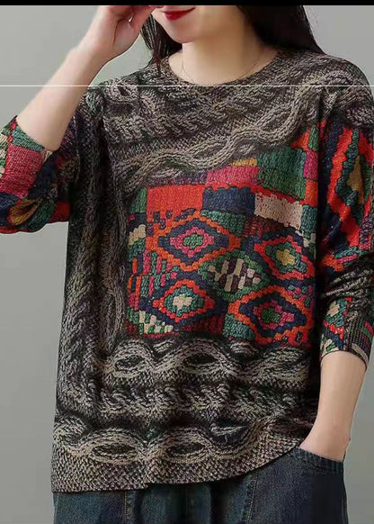 Frauen O-Neck Print Nerz Haar Gestrickte Pullover Winter