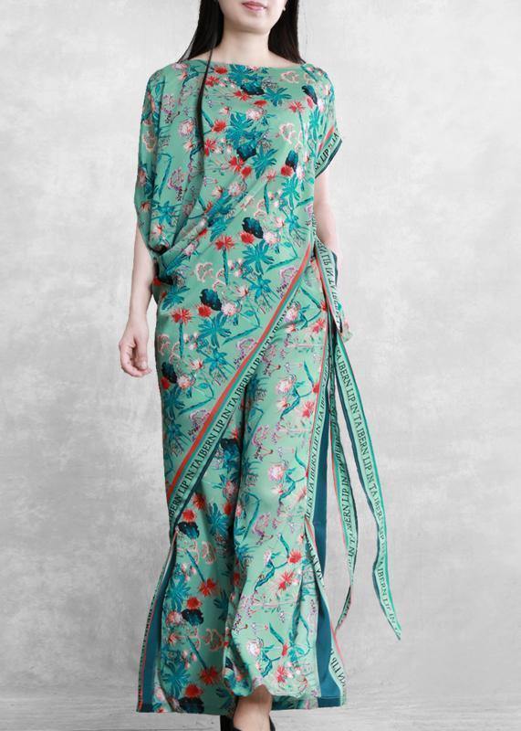 Women's 2021 summer national style green print suit irregular two-piece - SooLinen