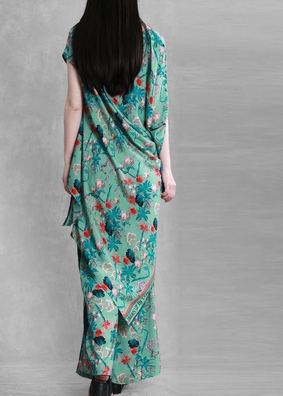 Women's 2021 summer national style green print suit irregular two-piece - SooLinen