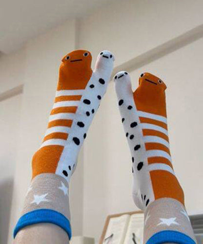 Women's Cute Jacquard Split Toe Cotton Mid Calf Socks