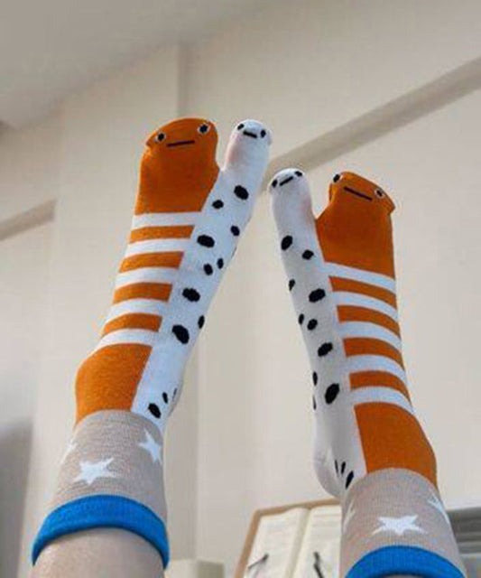 Women's Cute Jacquard Split Toe Cotton Mid Calf Socks