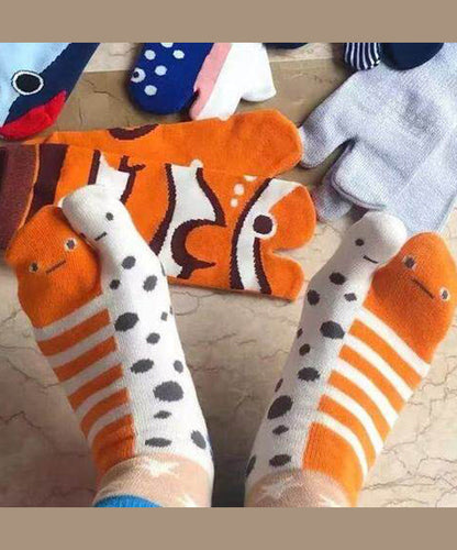 Women's Cute Jacquard Split Toe Cotton Mid Calf Socks