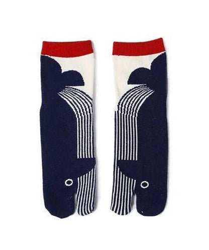 Women's Cute Jacquard Split Toe Cotton Mid Calf Socks
