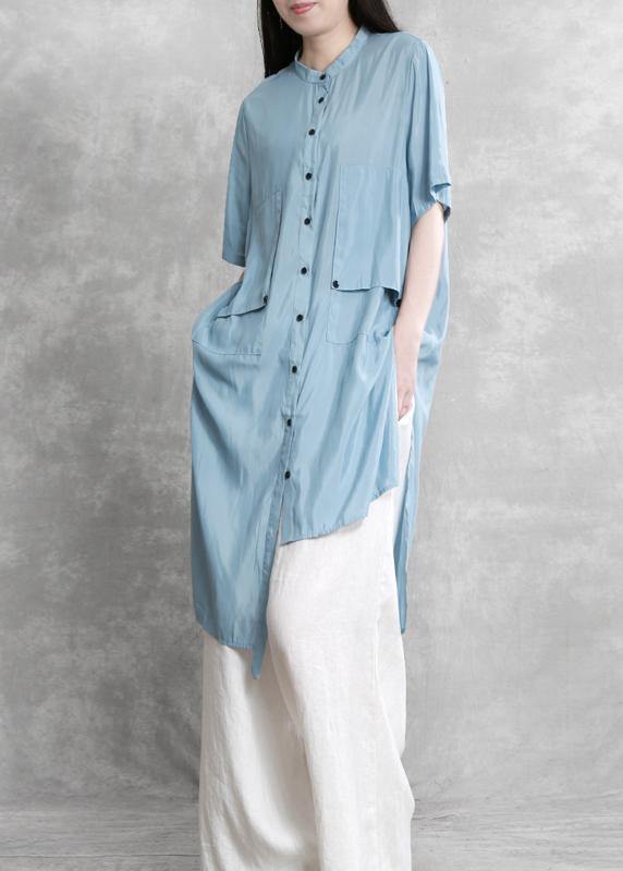 Women's Fashion Personality Suit Blue Irregular Long Shirt White Wide Leg Pants - SooLinen