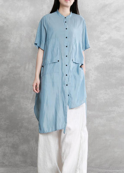 Women's Fashion Personality Suit Blue Irregular Long Shirt White Wide Leg Pants - SooLinen