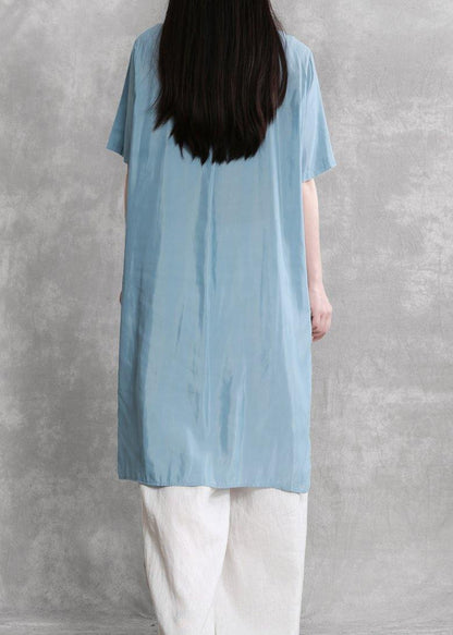 Women's Fashion Personality Suit Blue Irregular Long Shirt White Wide Leg Pants - SooLinen