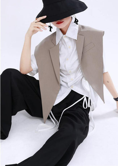 Women's Khaki clothes with magic weapon suit collar vest - SooLinen