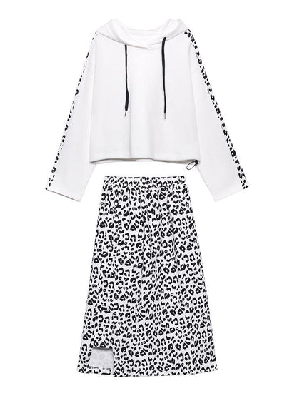 Women's Retro Fashion Fried Street Leopard Print Bodysuit Two Piece Skirt - SooLinen