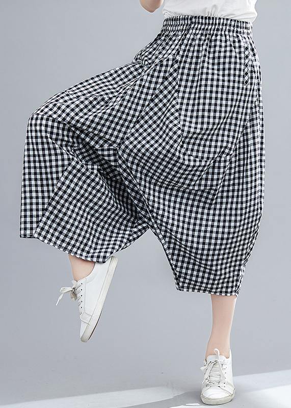 Women's Stitched Black Plaid Large Casual Capris - SooLinen