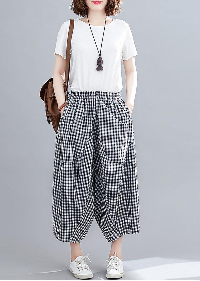 Women's Stitched Black Plaid Large Casual Capris - SooLinen