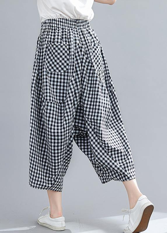 Women's Stitched Black Plaid Large Casual Capris - SooLinen