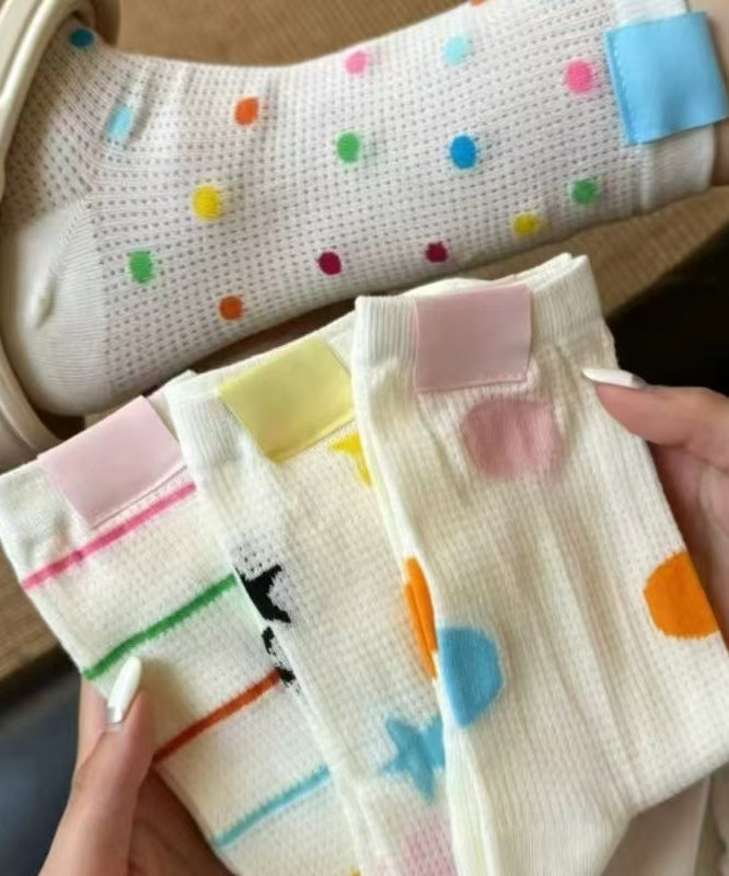 Women's Summer Thin Colored Dot Mid Calf Socks