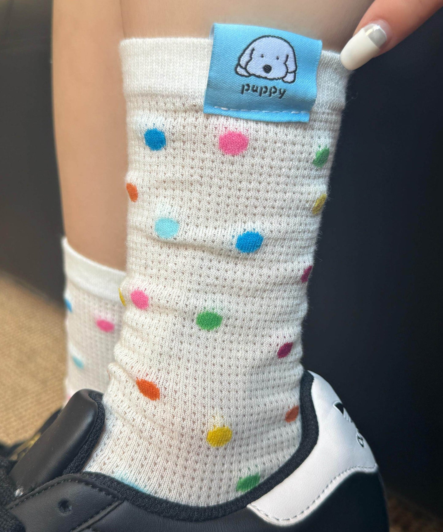 Women's Summer Thin Colored Dot Mid Calf Socks