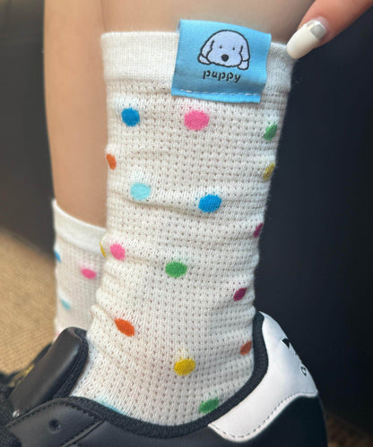 Women's Summer Thin Colored Dot Mid Calf Socks