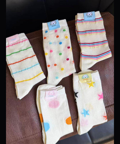 Women's Summer Thin Colored Dot Mid Calf Socks