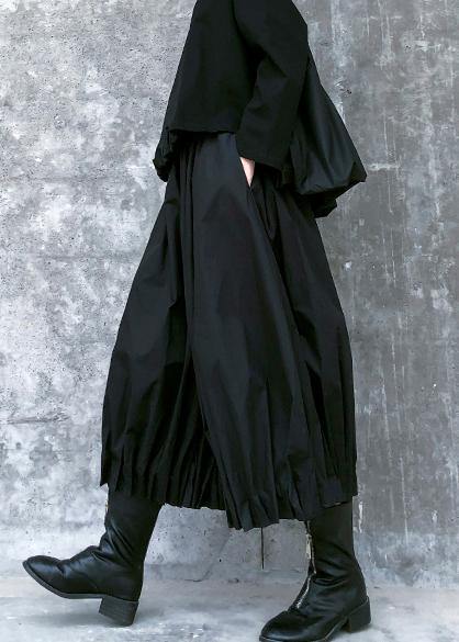 Women's baggy pleated wide leg pants high waist black casual pants - SooLinen