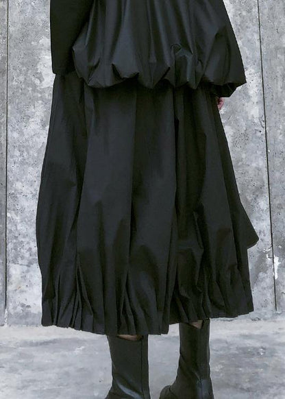 Women's baggy pleated wide leg pants high waist black casual pants - SooLinen