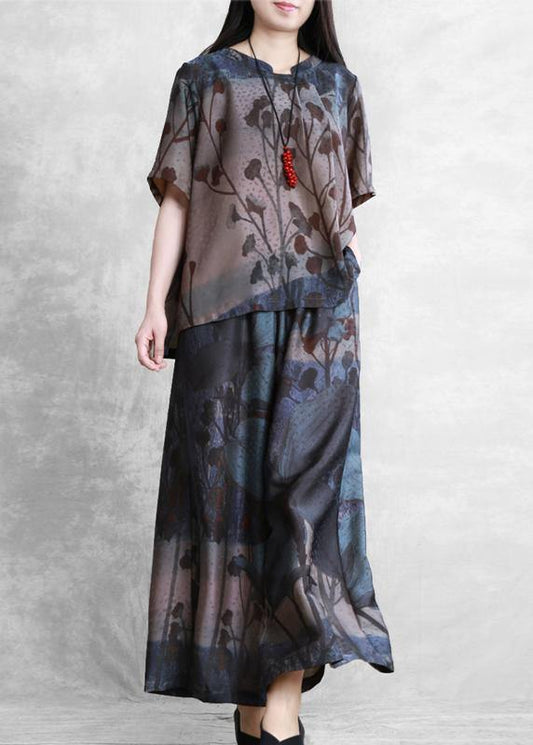 Women's casual two-piece loose-fitting sleeves and wide-leg pants - SooLinen