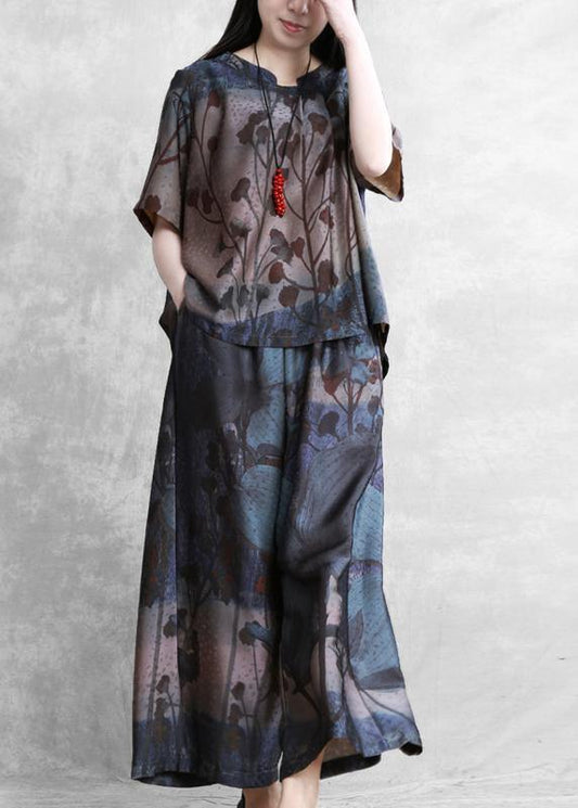 Women's casual two-piece loose-fitting sleeves and wide-leg pants - SooLinen