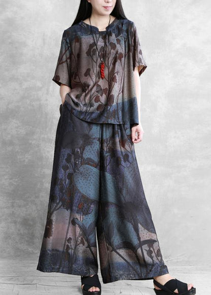 Women's casual two-piece loose-fitting sleeves and wide-leg pants - SooLinen