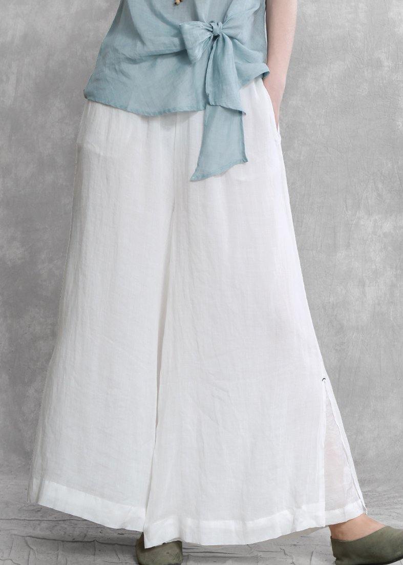 Women's casual wide-leg pants 2021 summer thin white pants - SooLinen