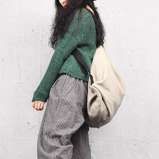 Women's cloth bag, multiple backs, shoulder bag, simple backpack, beige variety bag - SooLinen