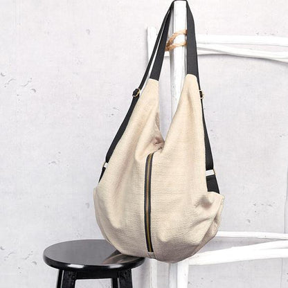 Women's cloth bag, multiple backs, shoulder bag, simple backpack, beige variety bag - SooLinen