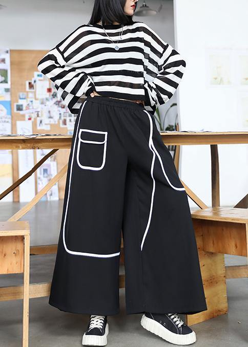 Women's high waist loose straight summer thin section  black nine-point casual pants - SooLinen