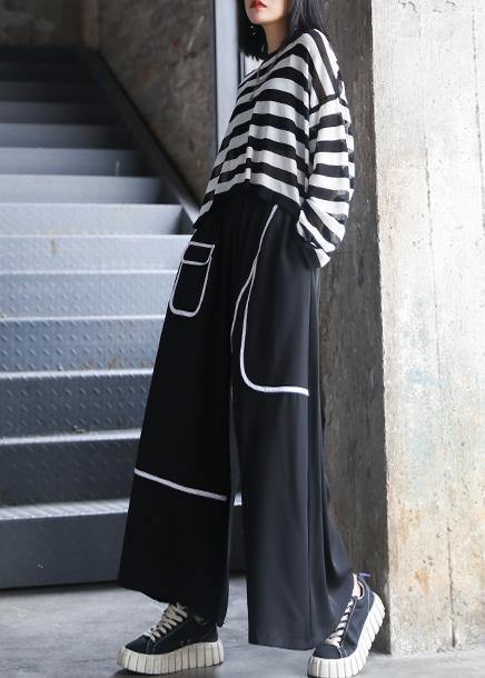 Women's high waist loose straight summer thin section  black nine-point casual pants - SooLinen