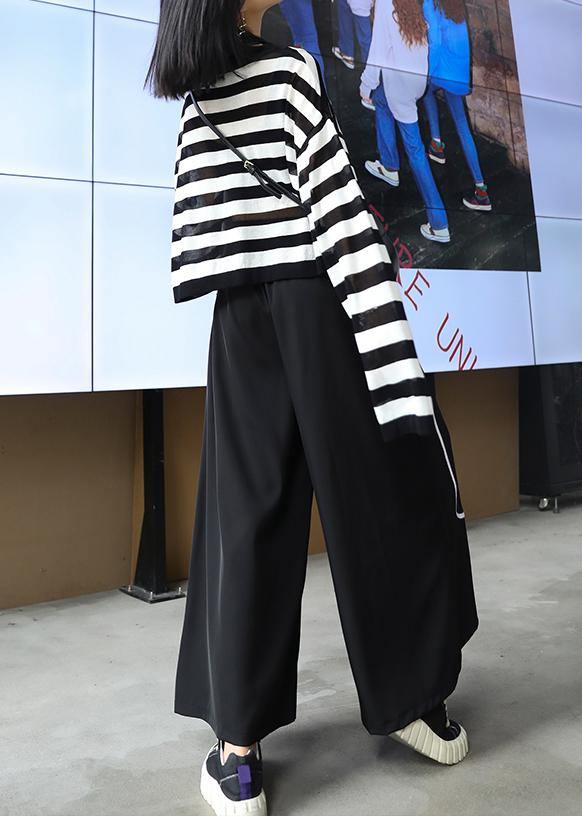 Women's high waist loose straight summer thin section  black nine-point casual pants - SooLinen