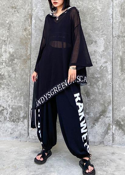 Women's plus size black letters are thin and fashionable early autumn knitted sweater bloomers two-piece suit - SooLinen