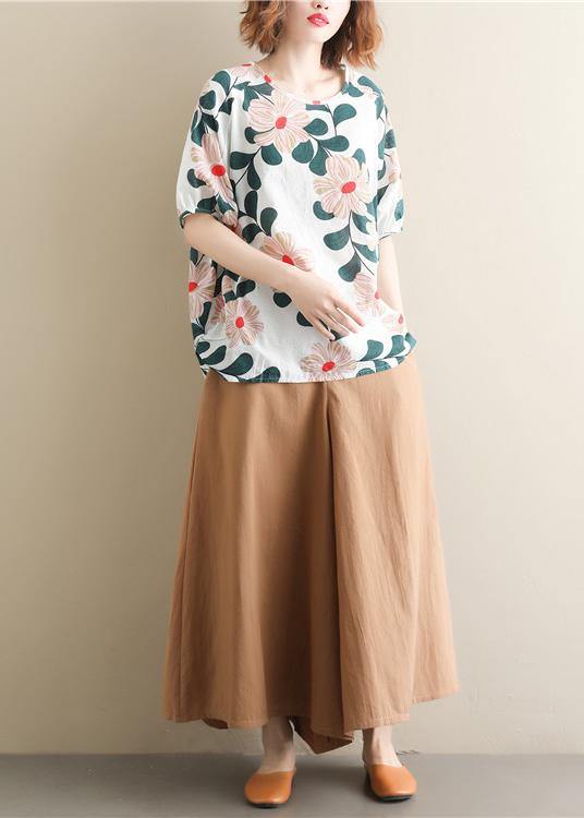 Women's simple retro solid color elastic waist casual khaki wide leg culottes - SooLinen