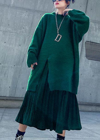 Women's spring plus size sweater mid-length velvet skirt pleated skirt two-piece - SooLinen