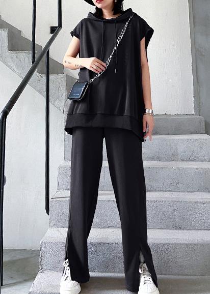 Women's suit show thin sports leisure black two piece set - SooLinen