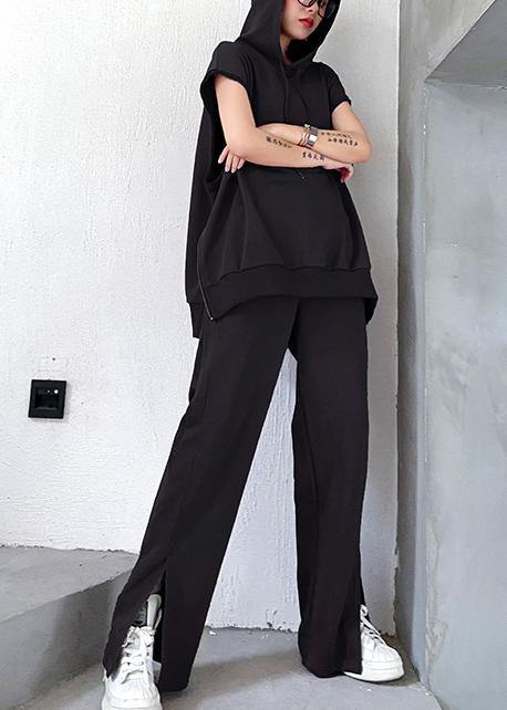 Women's suit show thin sports leisure black two piece set - SooLinen