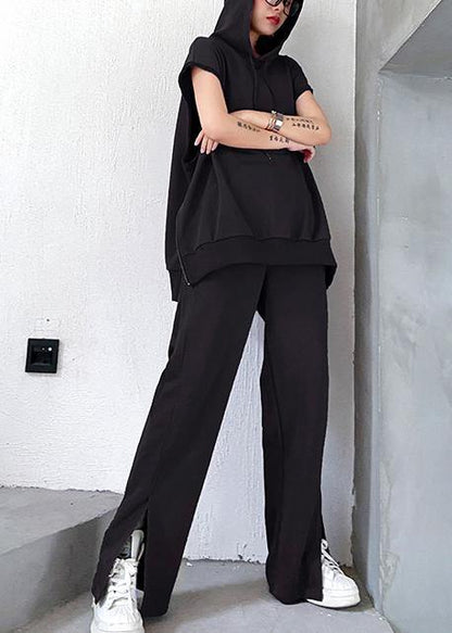 Women's suit show thin sports leisure black two piece set - SooLinen