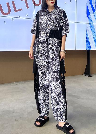 Women's summer high waist temperament fashion black print 2021 new one-piece jumpsuit - SooLinen