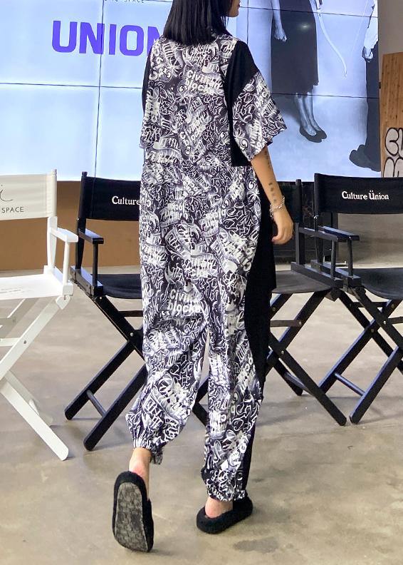 Women's summer high waist temperament fashion black print 2021 new one-piece jumpsuit - SooLinen
