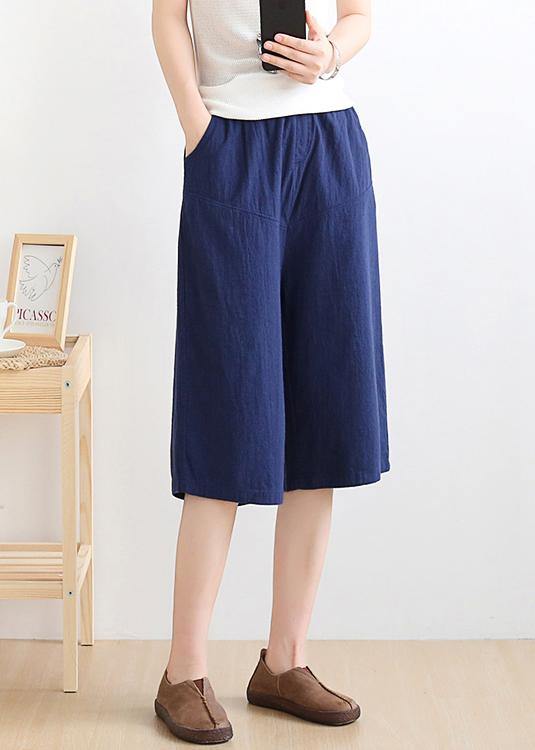 Women's summer new loose high waist five points wide leg pants linen burgundy straight shorts - SooLinen