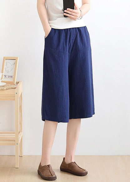 Women's summer new loose high waist five points wide leg pants linen burgundy straight shorts - SooLinen