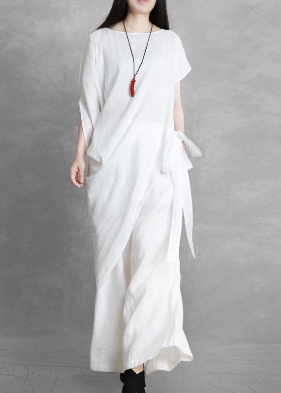 Women's summer white irregular top and loose slacks - SooLinen