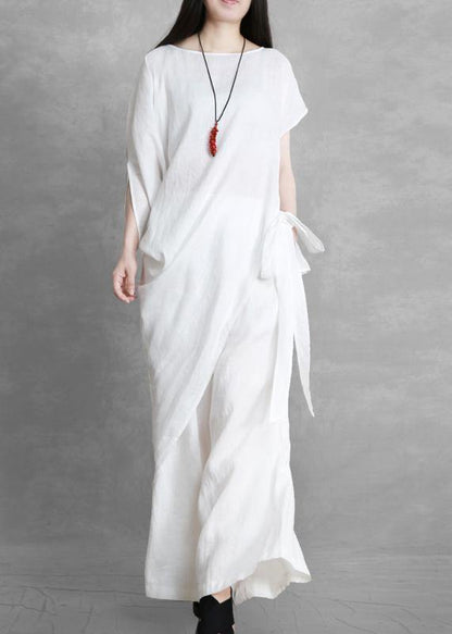 Women's summer white irregular top and loose slacks - SooLinen