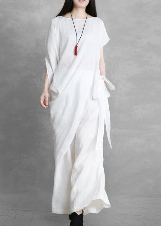 Women's summer white irregular top and loose slacks - SooLinen