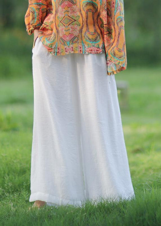 Women's trousers elastic waist tie Tencel cotton loose retro trousers - SooLinen