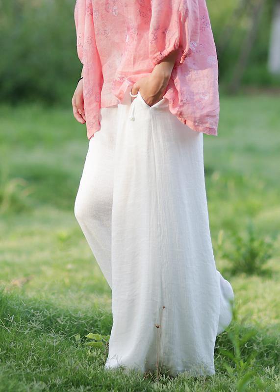 Women's trousers elastic waist tie Tencel cotton loose retro trousers - SooLinen